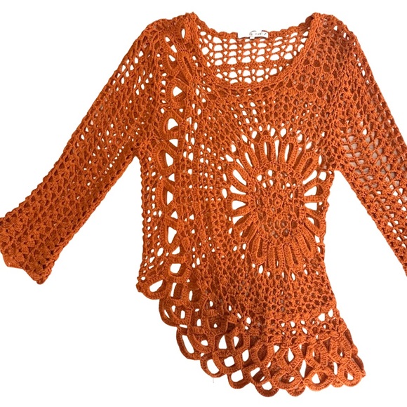 TEMPO PARIS CROCHET SWEATER | BURNT ORANGE | RUST | MEDIUM | GREAT CONDITION - Picture 10 of 10